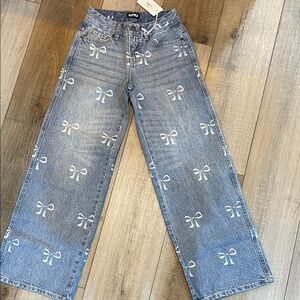 Katie J NYC Blue Jeans with White Bow Print